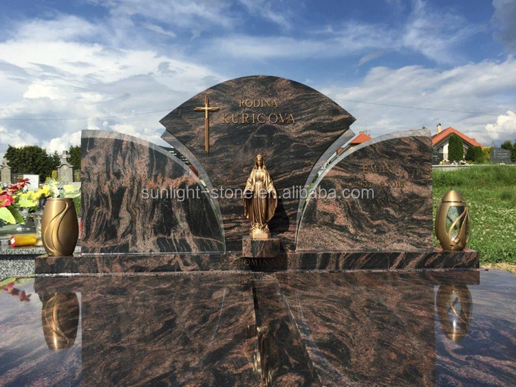 Popular Indian Customized Double Heart Aurora granite Swan Tombstone Memorial Monuments
