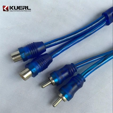 Popular products hot selling audio cable 1 male to 2 female transparent blue car RCA line