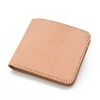 Premium minimalist wallet genuine leather natural color veg tanned bull hide personalized embossed LOGO travel purse men wallet