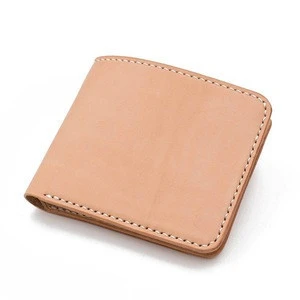 Premium minimalist wallet genuine leather natural color veg tanned bull hide personalized embossed LOGO travel purse men wallet