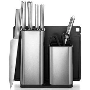 Premium Stainless Steel Knife Set with Block &amp; utensil holder 10 piece Kitchen Knives Set with Cutting Board