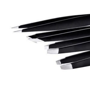 Professional Stainless Steel Soft Touch Black Painting Round EyebrowTweezer Straight Tweezer Set