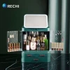 RECHI Dust-Proof Cosmetics Lipstick Organizer Box Makeup Skincare Perfume Storage Bin For Jewelry With Led Mirror &amp; Drawers