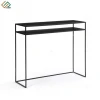 Rectangular Matte Black Iron Console Table with One Rack