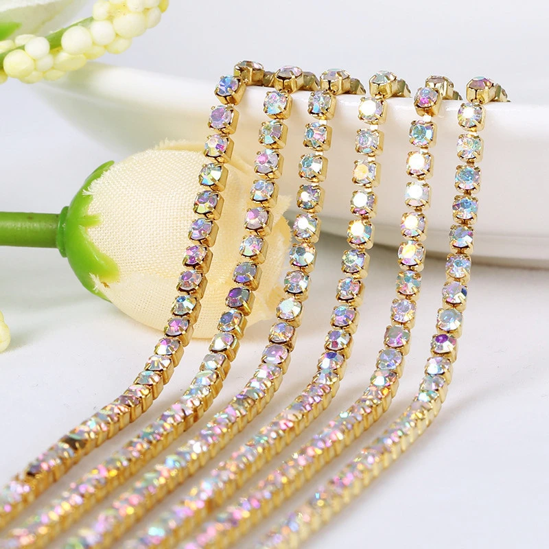 Rhinestone Brass Cup Chain For Jewelry Garment Decoration Accessories Gold AB Crystal Glass Rhinestone Trim