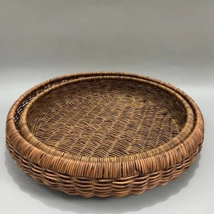 Round plastic rattan handmade promotion gift basket fruit basket bread basket