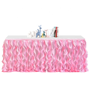 Self Adhesive Polyester Tier Wave Curly Willow Table Skirt for Banquet Birthday Party