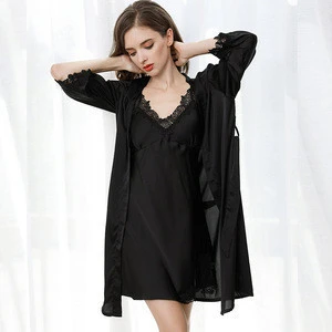 Sexy Two-pieces 2 pieces set sleeve pajamas ladies evening dress long nightgowns images China wholesale sexy women nightshirt