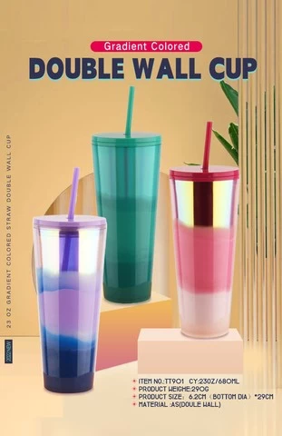 Shiny cup plastic Different Sizes Colorful Plastic Double Wall Tumbler Cups With Straw