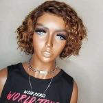 Short Lace Closure Curly Human Wig Ombre 4X4  Closure Bob Wig Pre Plcuked Brazilian Remy Human Hair WIgs
