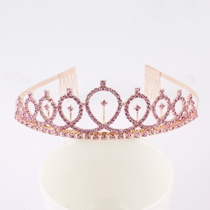 Small Pagant Birthday Jewelry Crown Wedding Headpiece Beauty Pink Rhinestone Bride Tiaras for Women Party Accessories
