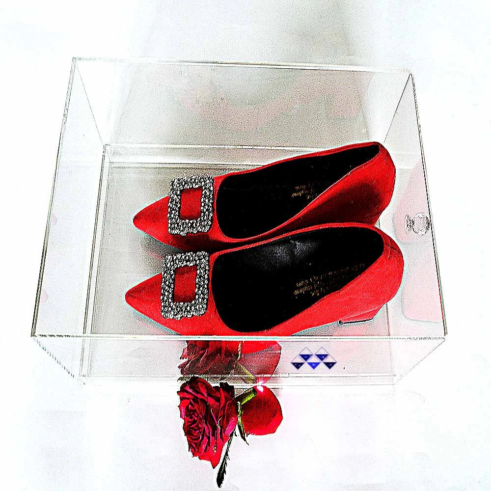 Smooth surface showcase display handmade clear acrylic shoe box