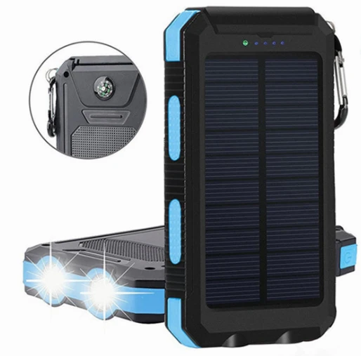 Solar Power Bank Portable Charger 20000mah Waterproof Battery Backup Charger Solar Panel Charger with Dual LED Flashlights