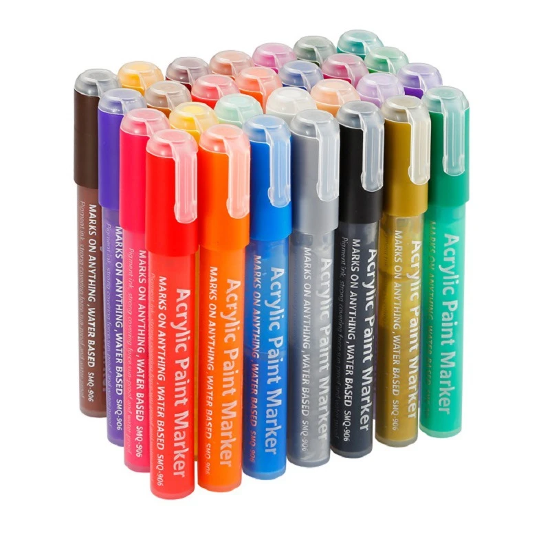 Somagi SMQ-906 8/12/24/28 color round and chisel tip 3mm  acrylic paint marker pen set