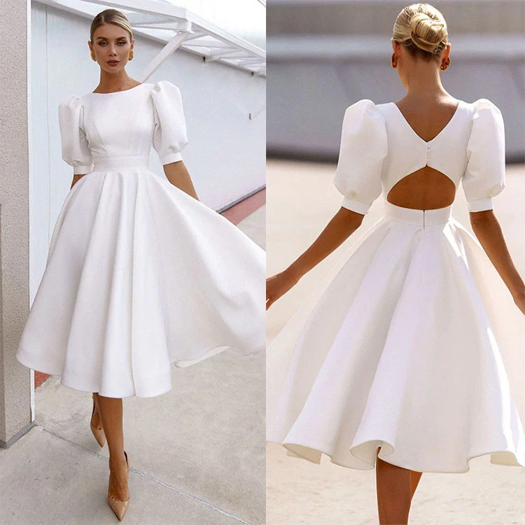 spring and summer new solid color slim dress fashion sexy swing short sleeve womens dress