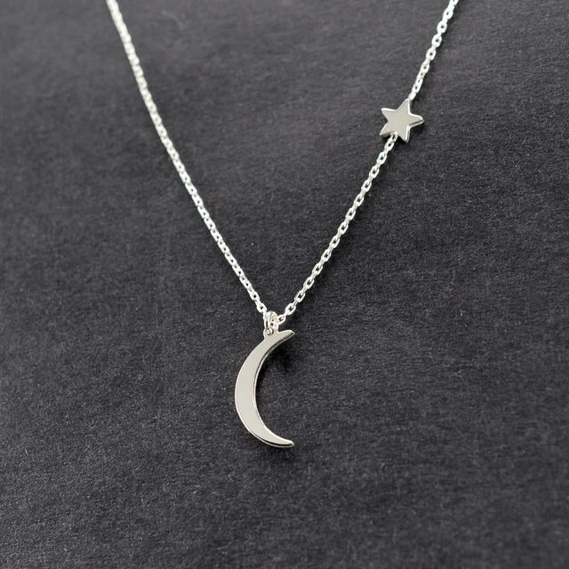 stainless steel jewelry fashion Simple Moon Star Necklace Jewelry Women Stainless Steel Pendant Necklace