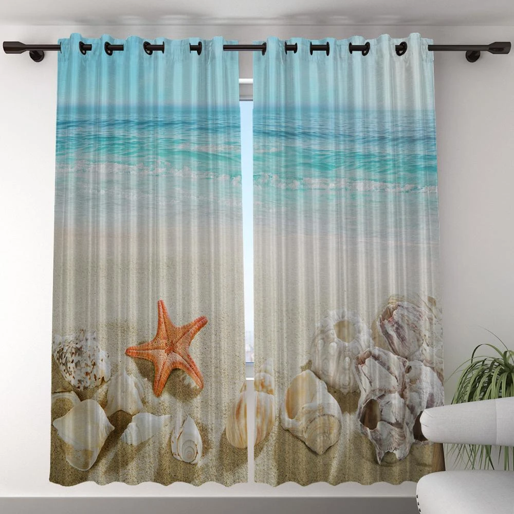 Starfish Shell Printing Blackout Ready Made Windows Curtains For The Living Room