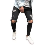 Stock new fashion distress ripped skinny slim fit men jeans