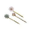 Summer Newest Designs Gold Plated Epoxy Resin Clear Flower Rhinestone Chic Hairpins