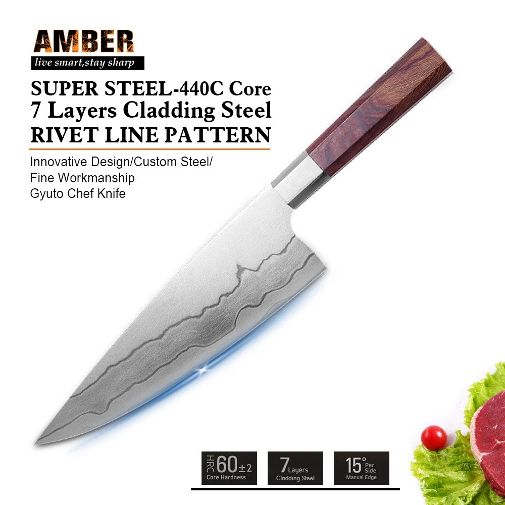 Super Chef Knife 440c Steel Damascus Chef Knife