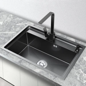 SUS304 Double Bowl Rectangle Black Kitchen Sink