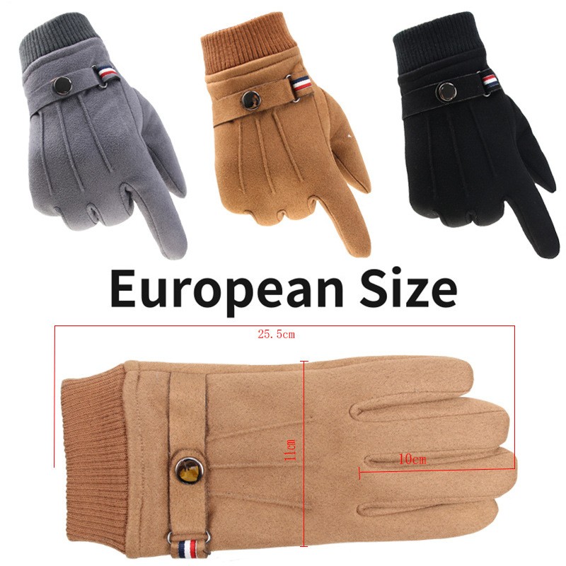 Thick Cashmere Anti Slip Outdoor Winter Men&#x27;s Gloves Suede Keep Warm Touch Screen Windproof Driving  Male Leather Gloves