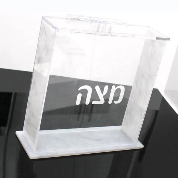 Transparent Clear And Glossy Black Acrylic Matzah Box With Hinged Lid