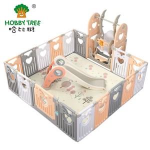 Updated hot selling eco fold portable plastic indoor safety baby playpen fence with slide swing