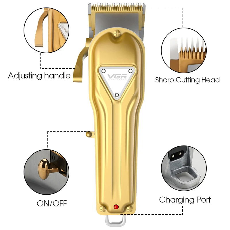 V139gold all metal Cordless clipper barber men 2500mah electric metallic salon wholesale Professional rechargeable hair clippers