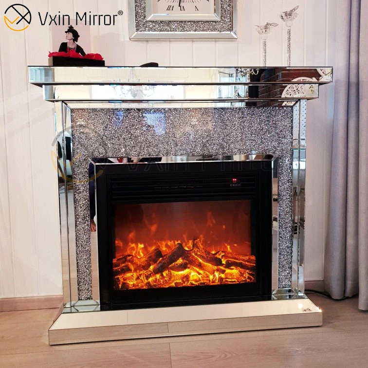 Vxin Mirror WXWF-1093 Crushed Diamond Mirrored Fireplace