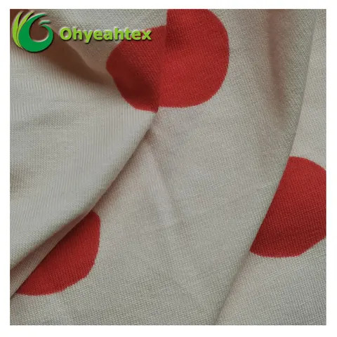 Warehouse Stock Red Dots Print 200gsm Organic Cotton Spandex Fabric For T-Shirt