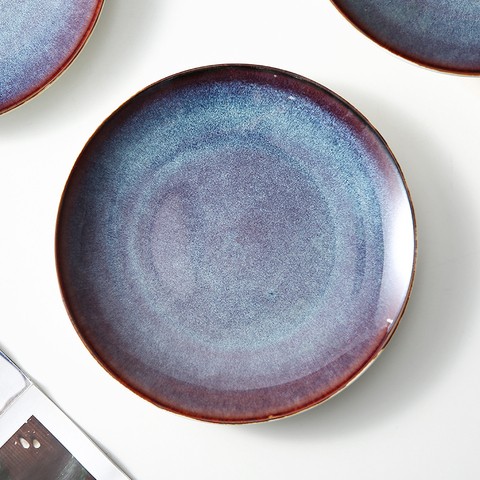 WEIYE Manufacturer direct ceramic reactive glaze blue irregular Western food plate cutlery tapas restaurant dishes plate italian