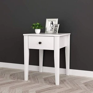 White Finish Nightstand Side End Table with One Drawer