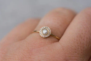 White pearl wedding ring with diamonds in 14k gold pearl engagement ring fine jewelry
