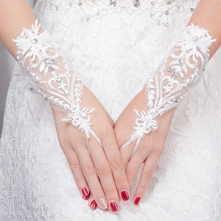 White Wedding Bridal Fingerless Lace Gloves