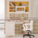 White Wooden Home Office Furniture Kid Children Computer Study Desk with Bookshelf