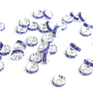 Wholesale 100pcs/bag 6/8mm Metal Blue Color Crystal Rhinestone Rondelle Spacer Beads DIY Jewelry Making