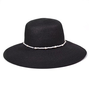 Wholesale custom lady raffia paper boater floppy straw hat panama summer beach sun hats for women