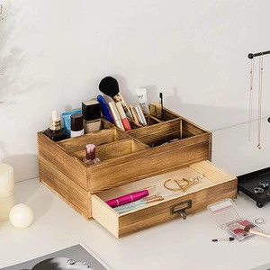 wholesale custom size other Drawer Beauty Organizer office Wooden Cosmetic Storage Box Wooden rotating Desk Organizer