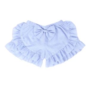 Wholesale Double Ruffle Soild Color Seersucker Shorts for Girls