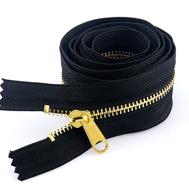 Wholesale High Quality Garment Accessories Gold Teeth Black Metal Zip, Custom Metal Zipper For Clothing