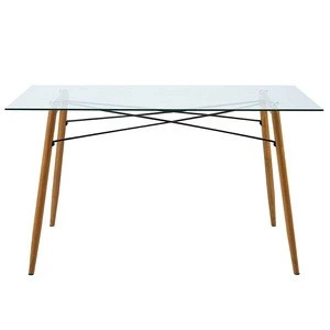 Wholesale high quality modern furniture glass countertop full metal frame dining table