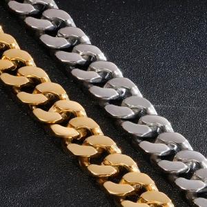 Wholesale Hip Hop Jewelry 10mm Stainless Steel Chains Men Necklace Solid 18K Gold Plated Plain Cuban Link Chain Necklace