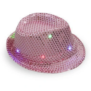 Wholesale shiny sequins cowboy party stage led glow formal hats