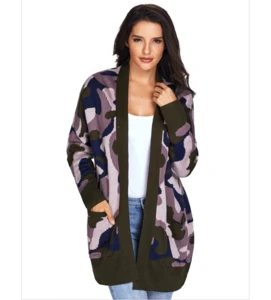 Winter Newest Plus Size Knit Long Sleeve Pocket Women&#039;s Camouflage Sweater Coats