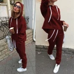 Women 2Pcs Set Casual Tracksuit Loose Hooded Sweatshirt