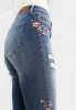 Women Ankle-length Slim Fit Ripped Jeans With Embroidery Flowers