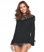 Women Casual Chiffon Lace Patchwork Long Sleeve Top Blouse/ Shirt