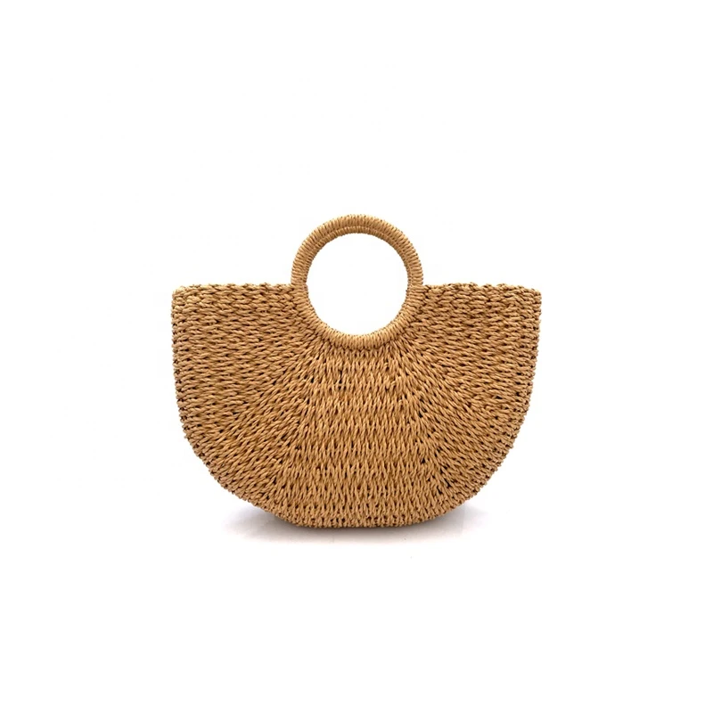 women handmade paper straw beach knitted tote bag handbag holiday crochet straw bag fashion purse
