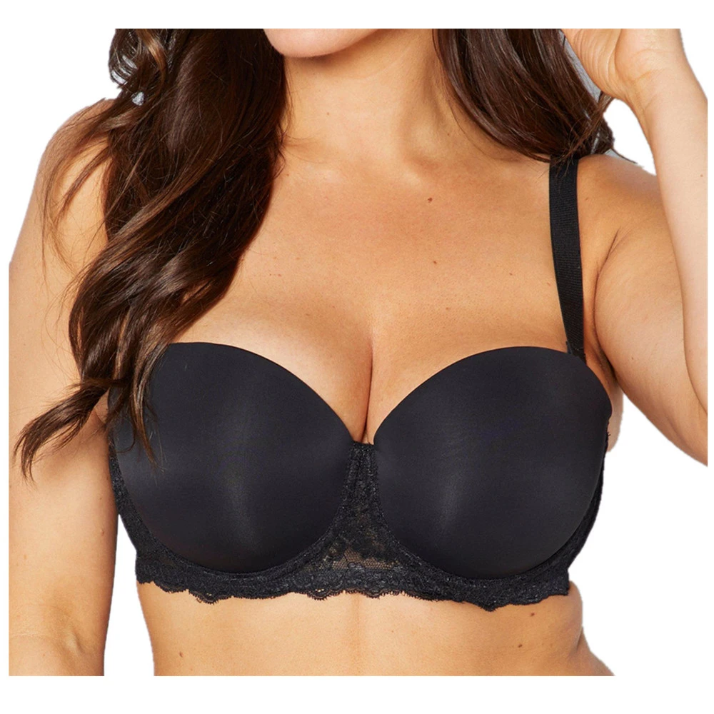 Women Plus Size Lingerie Balconette Half Cup Padded Bra with Removable Strap